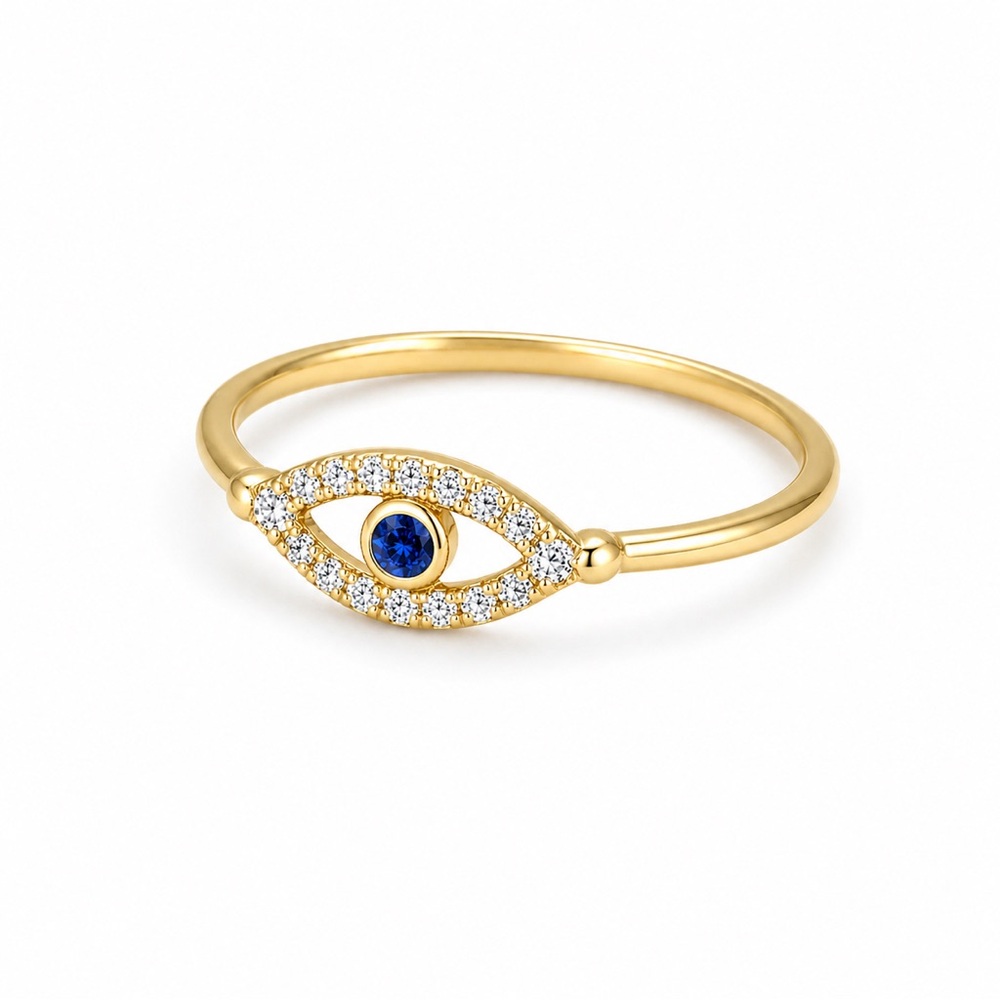 Gold Evil Eye Ring with Blue Stone